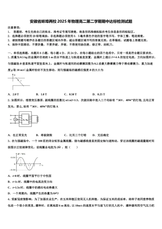 安徽省蚌埠两校2025年物理高二第二学期期中达标检测试题含解析