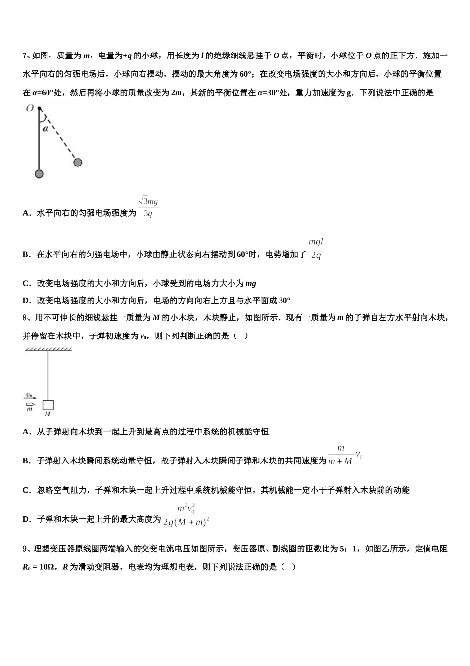 安徽省淮北师范大学附中2024-2025学年高二物理第二学期期中复习检测试题含解析_第3页