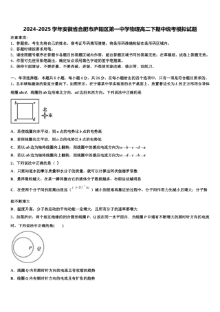 2024-2025学年安徽省合肥市庐阳区第一中学物理高二下期中统考模拟试题含解析