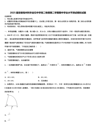 2025届安徽亳州利辛金石中学高二物理第二学期期中学业水平测试模拟试题含解析