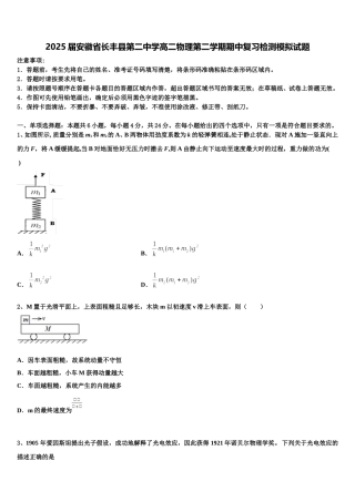 2025届安徽省长丰县第二中学高二物理第二学期期中复习检测模拟试题含解析