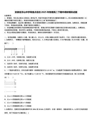 安徽省浮山中学等重点名校2025年物理高二下期中调研模拟试题含解析