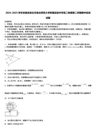 2024-2025学年安徽省淮北市淮北师范大学附属实验中学高二物理第二学期期中检测试题含解析