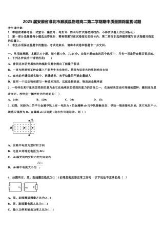 2025届安徽省淮北市濉溪县物理高二第二学期期中质量跟踪监视试题含解析
