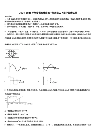 2024-2025学年安徽省淮南四中物理高二下期中经典试题含解析