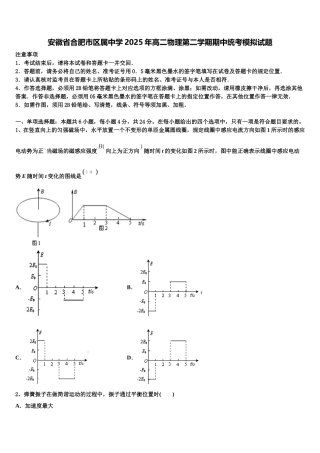 安徽省合肥市区属中学2025年高二物理第二学期期中统考模拟试题含解析