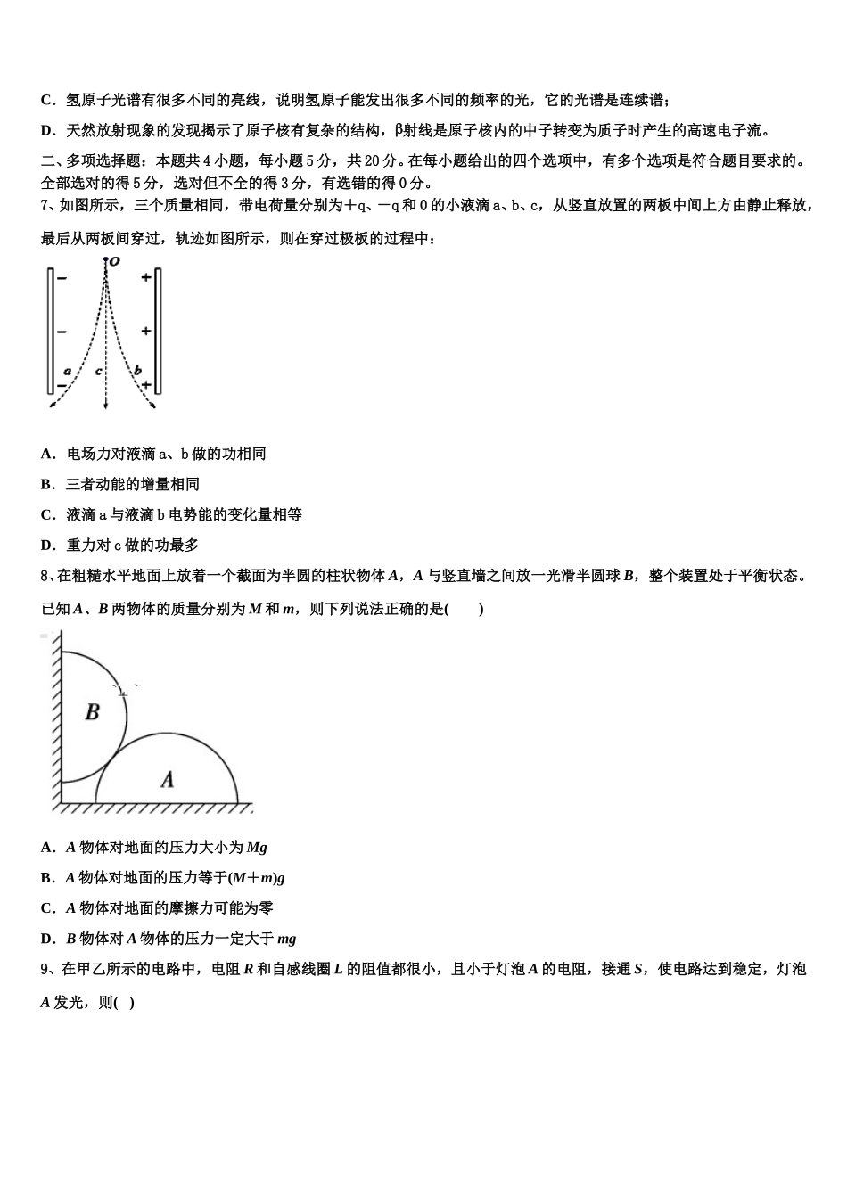 2024-2025学年千校联盟高二下物理期中检测试题含解析_第3页