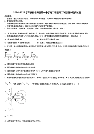 2024-2025学年安徽省寿县第一中学高二物理第二学期期中经典试题含解析