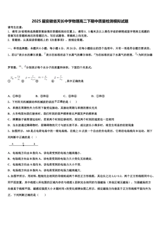 2025届安徽省天长中学物理高二下期中质量检测模拟试题含解析