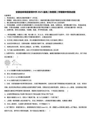 安徽省蚌埠田家炳中学2025届高二物理第二学期期中预测试题含解析