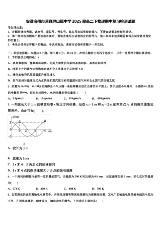 安徽宿州市泗县屏山镇中学2025届高二下物理期中复习检测试题含解析