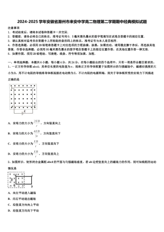 2024-2025学年安徽省滁州市来安中学高二物理第二学期期中经典模拟试题含解析