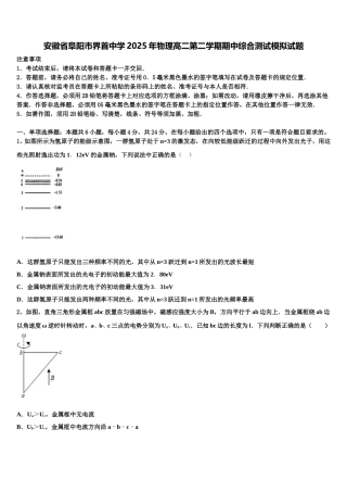 安徽省阜阳市界首中学2025年物理高二第二学期期中综合测试模拟试题含解析
