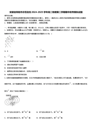 安徽省阜阳市示范名校2024-2025学年高二物理第二学期期中统考模拟试题含解析
