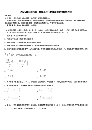 2025年合肥市第一中学高二下物理期中联考模拟试题含解析