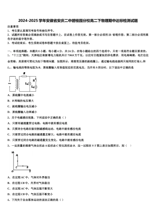 2024-2025学年安徽省安庆二中碧桂园分校高二下物理期中达标检测试题含解析