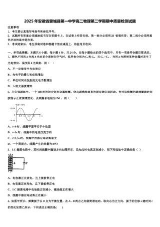 2025年安徽省蒙城县第一中学高二物理第二学期期中质量检测试题含解析