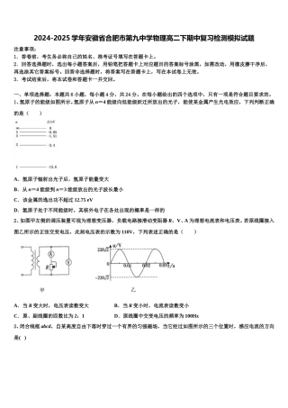 2024-2025学年安徽省合肥市第九中学物理高二下期中复习检测模拟试题含解析