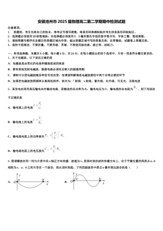 安徽池州市2025届物理高二第二学期期中检测试题含解析