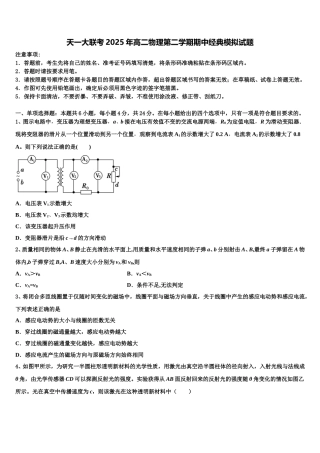 天一大联考2025年高二物理第二学期期中经典模拟试题含解析
