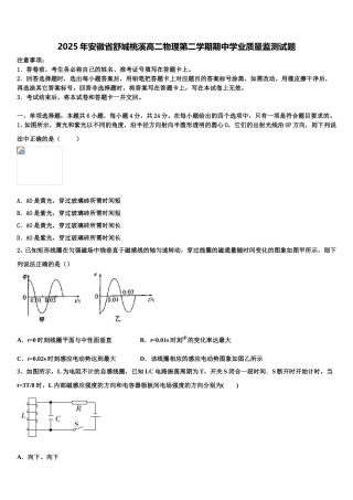 2025年安徽省舒城桃溪高二物理第二学期期中学业质量监测试题含解析