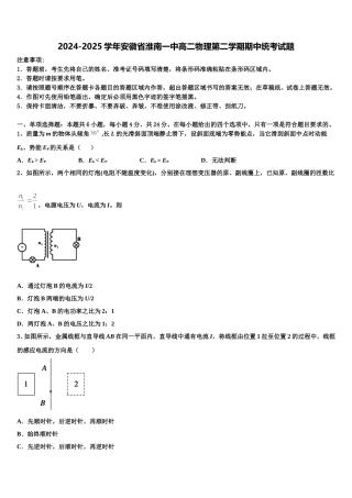 2024-2025学年安徽省淮南一中高二物理第二学期期中统考试题含解析