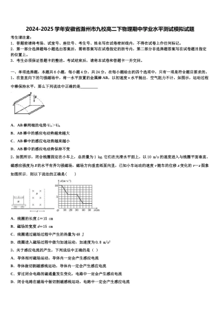 2024-2025学年安徽省滁州市九校高二下物理期中学业水平测试模拟试题含解析