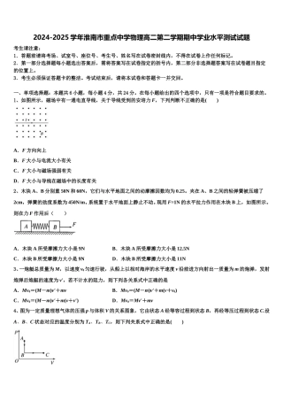 2024-2025学年淮南市重点中学物理高二第二学期期中学业水平测试试题含解析