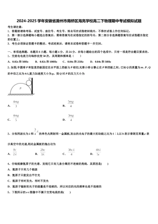 2024-2025学年安徽省滁州市南桥区海亮学校高二下物理期中考试模拟试题含解析