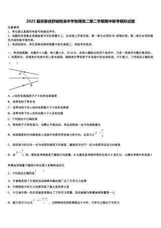 2025届安徽省舒城桃溪中学物理高二第二学期期中联考模拟试题含解析