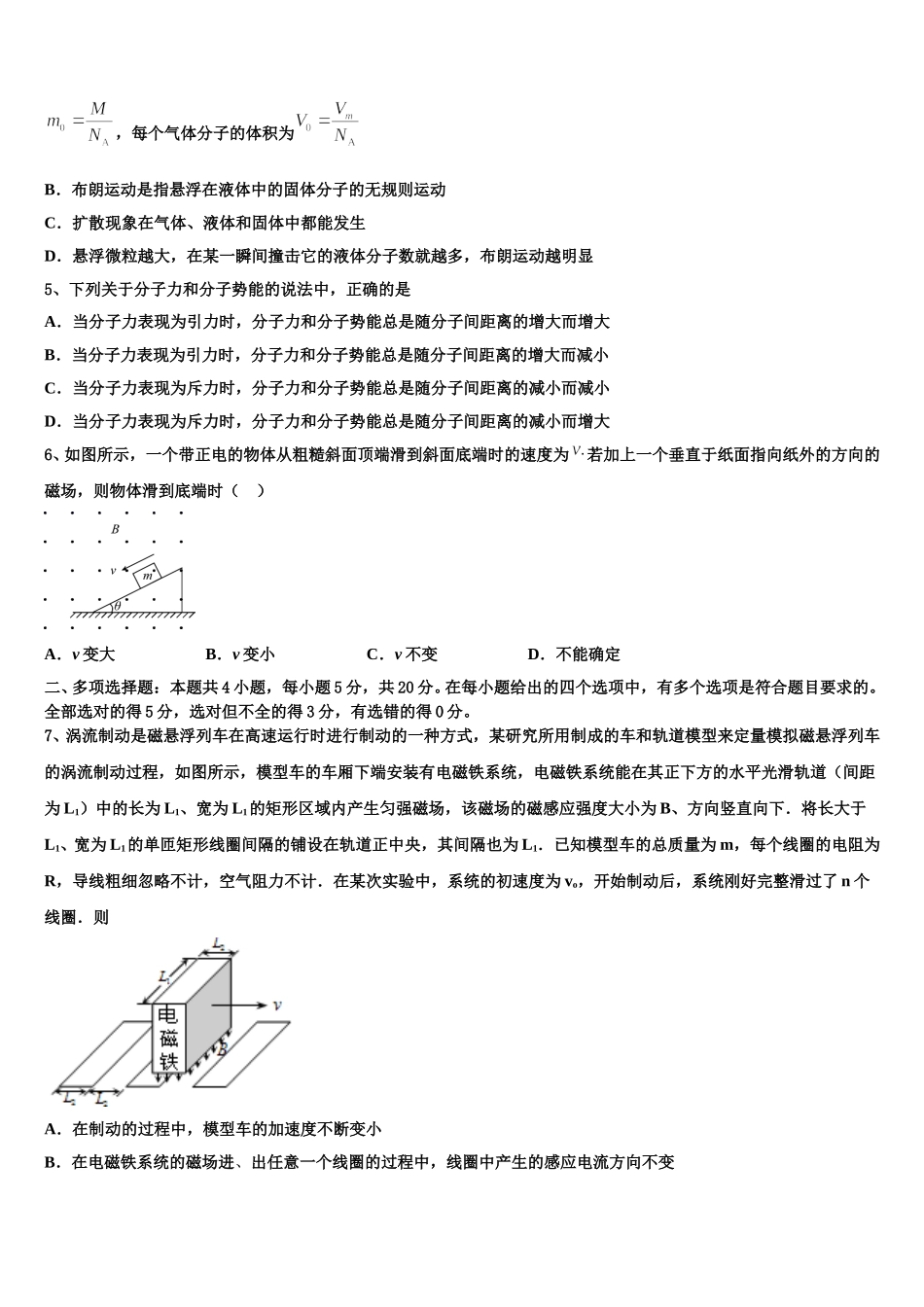 2024-2025学年安徽省肥东县高级中学物理高二下期中质量检测试题含解析_第2页