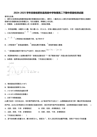 2024-2025学年安徽省肥东县高级中学物理高二下期中质量检测试题含解析