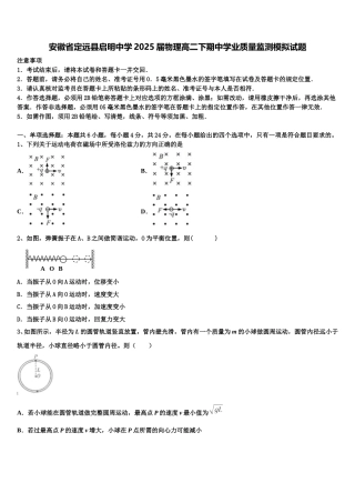 安徽省定远县启明中学2025届物理高二下期中学业质量监测模拟试题含解析