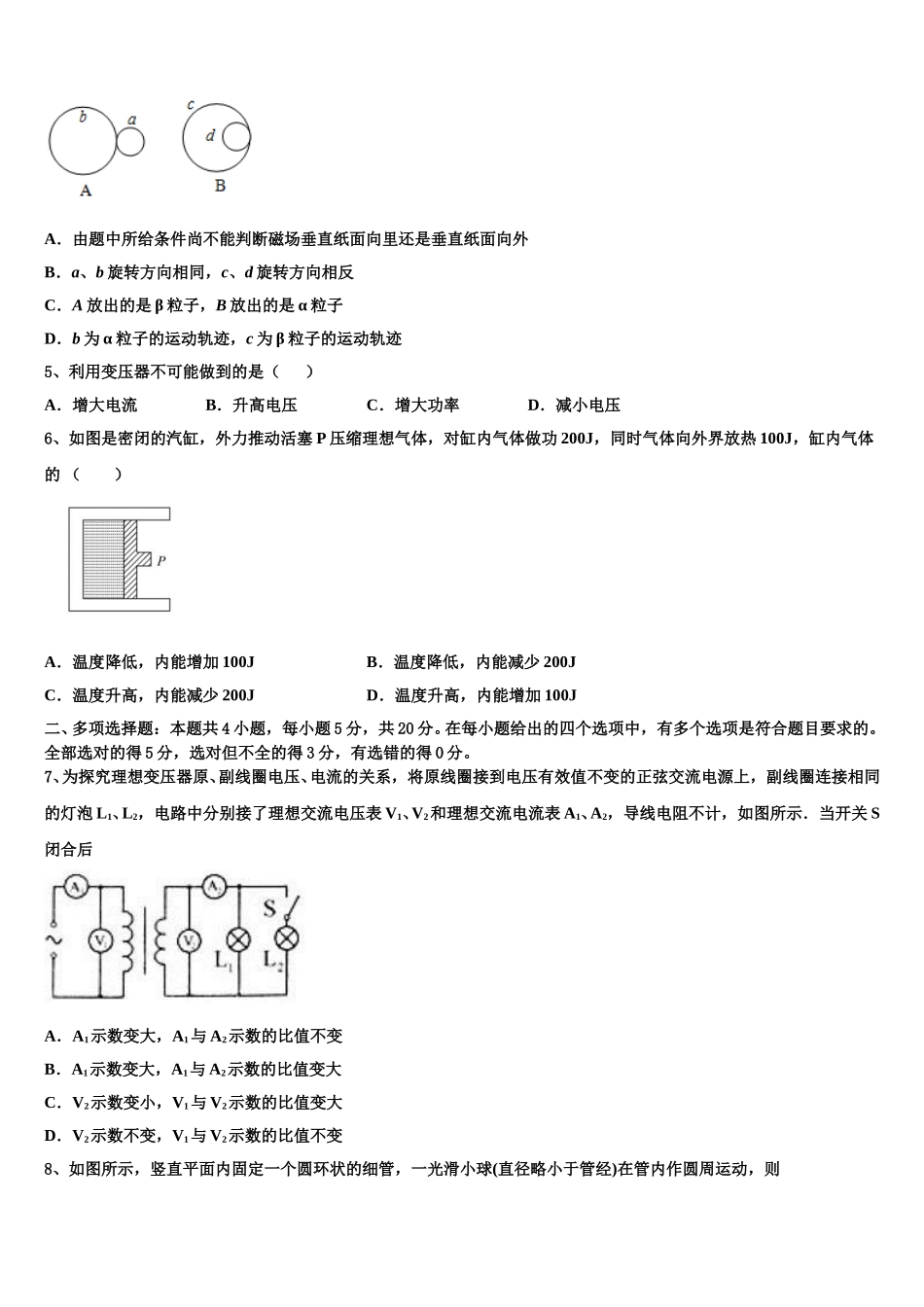 2025年安徽省淮南市第一中学物理高二下期中教学质量检测试题含解析_第2页