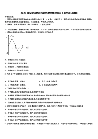 2025届安徽省合肥市第九中学物理高二下期中调研试题含解析