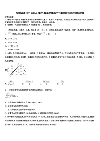 安徽省池州市 2024-2025学年物理高二下期中综合测试模拟试题含解析