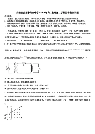 安徽省合肥市第三中学2025年高二物理第二学期期中监测试题含解析