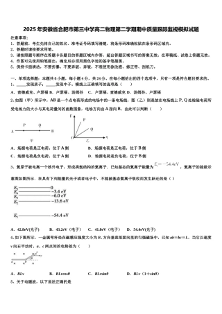 2025年安徽省合肥市第三中学高二物理第二学期期中质量跟踪监视模拟试题含解析
