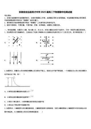 安徽省定远县育才中学2025届高二下物理期中经典试题含解析