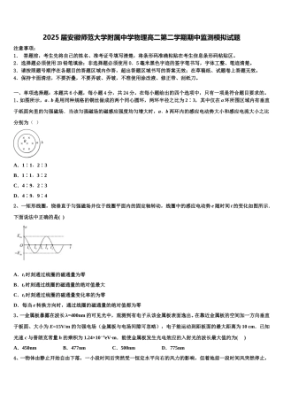 2025届安徽师范大学附属中学物理高二第二学期期中监测模拟试题含解析