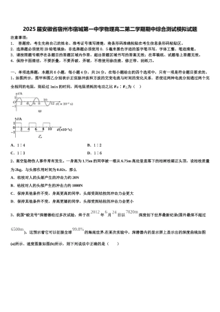 2025届安徽省宿州市宿城第一中学物理高二第二学期期中综合测试模拟试题含解析