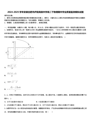 2024-2025学年安徽合肥市庐阳高级中学高二下物理期中学业质量监测模拟试题含解析