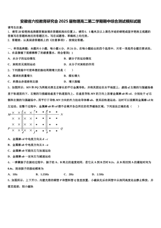 安徽省六校教育研究会2025届物理高二第二学期期中综合测试模拟试题含解析