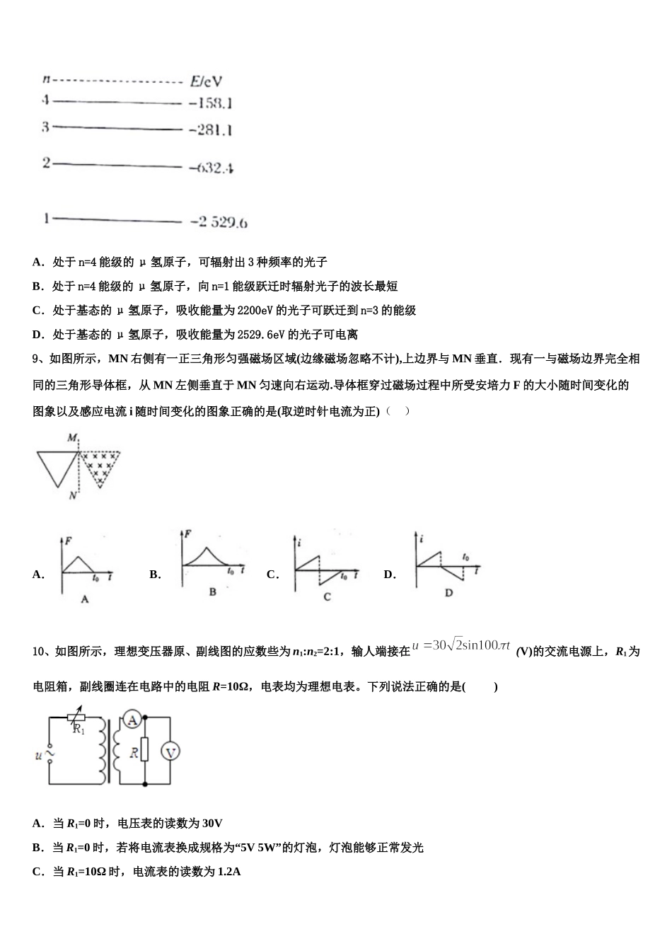 2025届安徽省霍邱县正华外语学校高二下物理期中学业水平测试模拟试题含解析_第3页