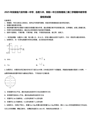 2025年安徽省六安市第一中学、合肥八中、阜阳一中三校物理高二第二学期期中教学质量检测试题含解析