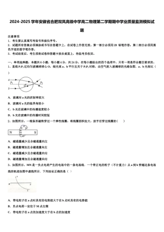2024-2025学年安徽省合肥双凤高级中学高二物理第二学期期中学业质量监测模拟试题含解析