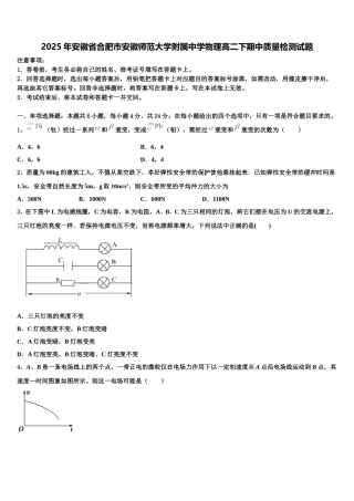 2025年安徽省合肥市安徽师范大学附属中学物理高二下期中质量检测试题含解析