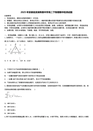 2025年安徽省滨湖寿春中学高二下物理期中检测试题含解析