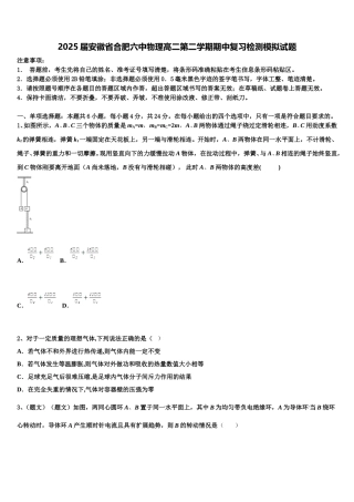 2025届安徽省合肥六中物理高二第二学期期中复习检测模拟试题含解析