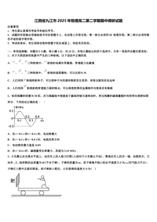 江西省九江市2025年物理高二第二学期期中调研试题含解析